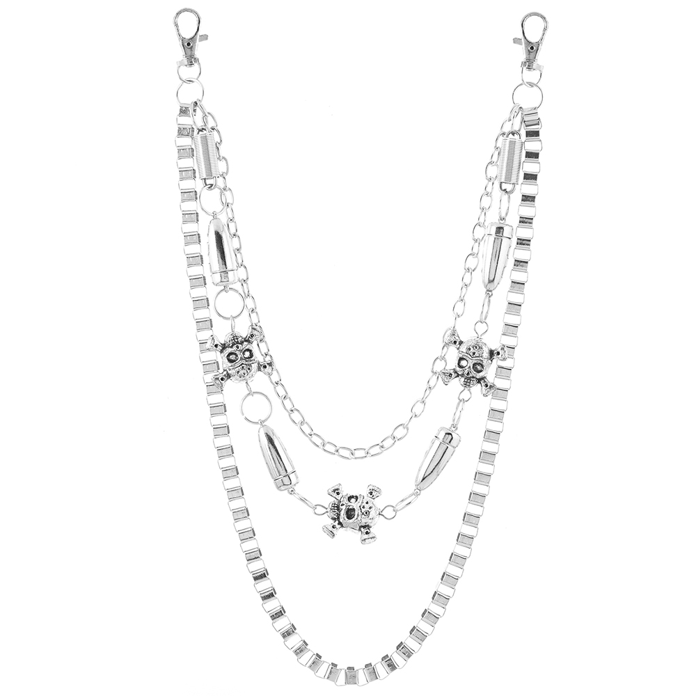 欧美朋克嘻哈风个性男女潮酷腰链暗黑双面骷髅头牛仔装饰裤链配饰