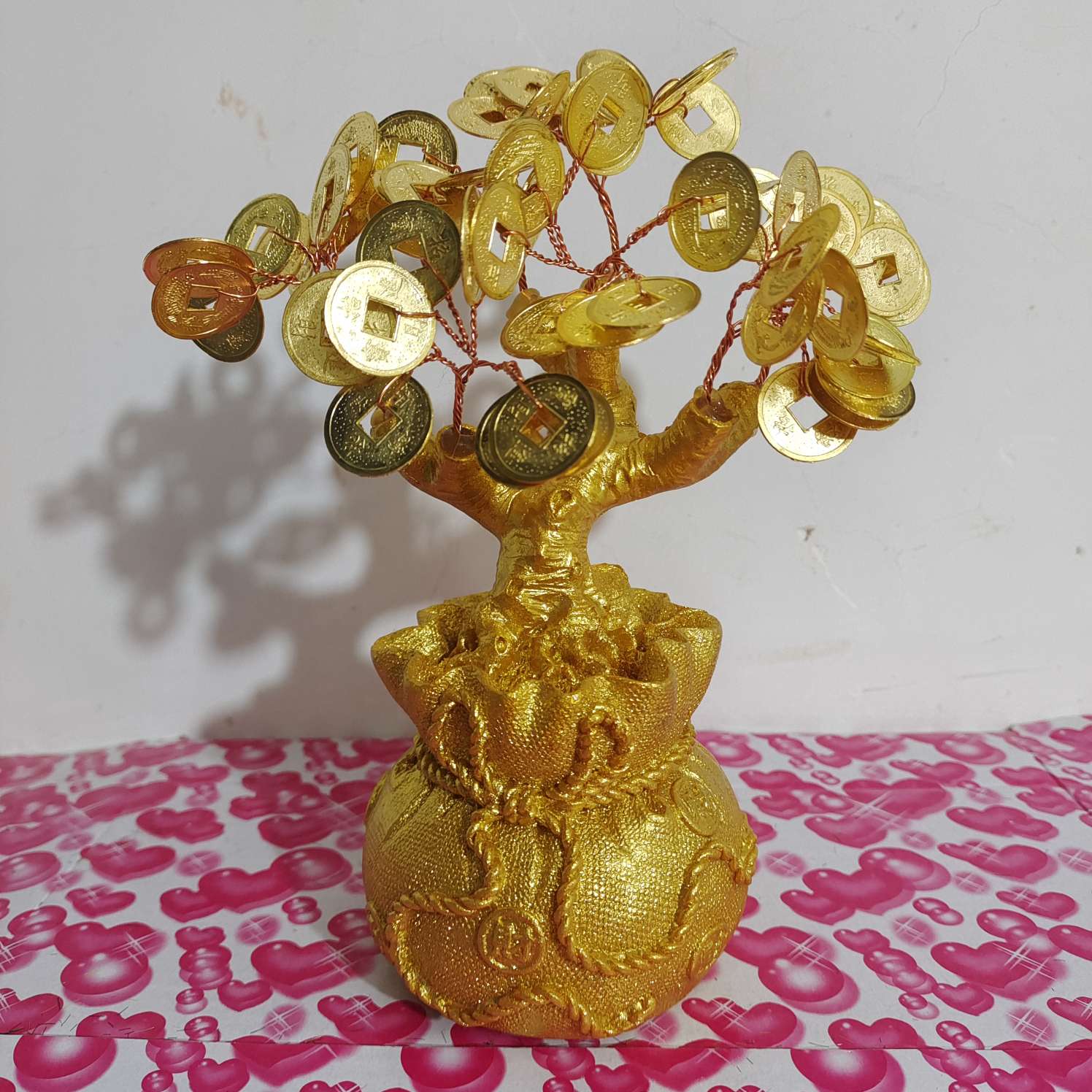 钱袋水晶发财树铜钱摇钱树工艺品办公桌摆件细节图