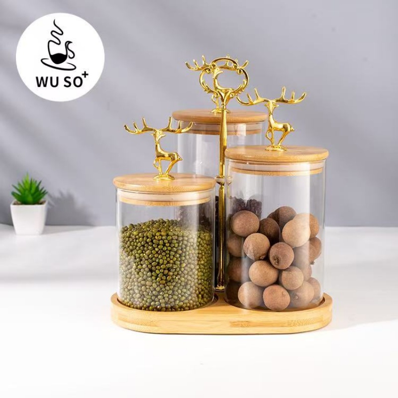 鹿头高硼硅玻璃罐厨房调料罐加厚防潮调料罐组合