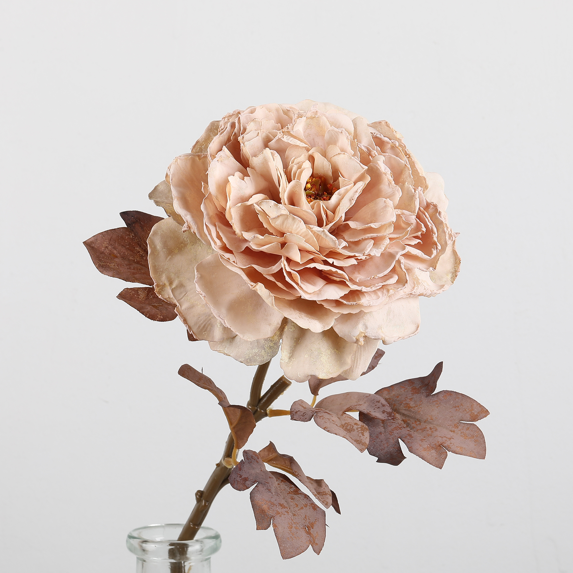 High-quality faux peonies with burnt edges, faux peonies, artificial flower ornaments, retro oil paintings, autumn colors, faux peonies, decorative items, home living room table decorations, wedding decorations Specification image