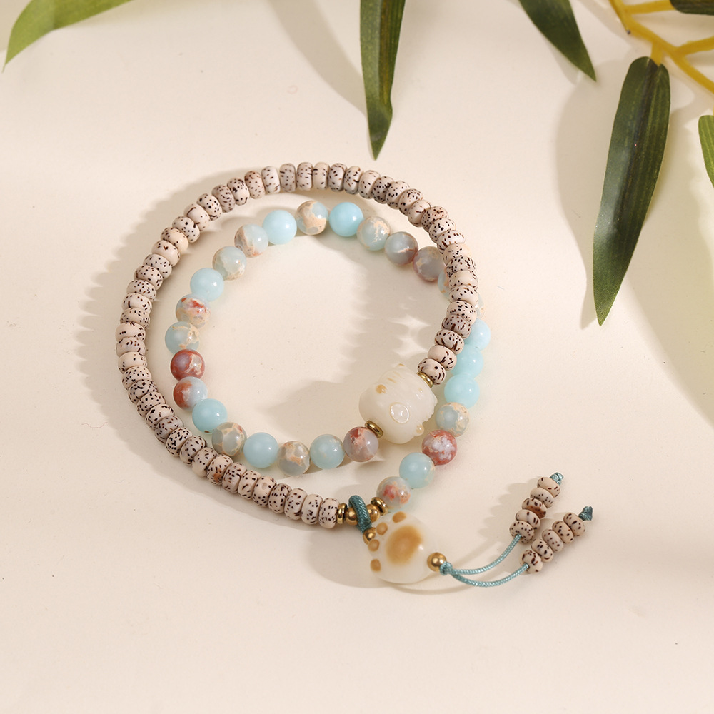 Shoushan stone + Star and moon Bodhi double Ring bracelet