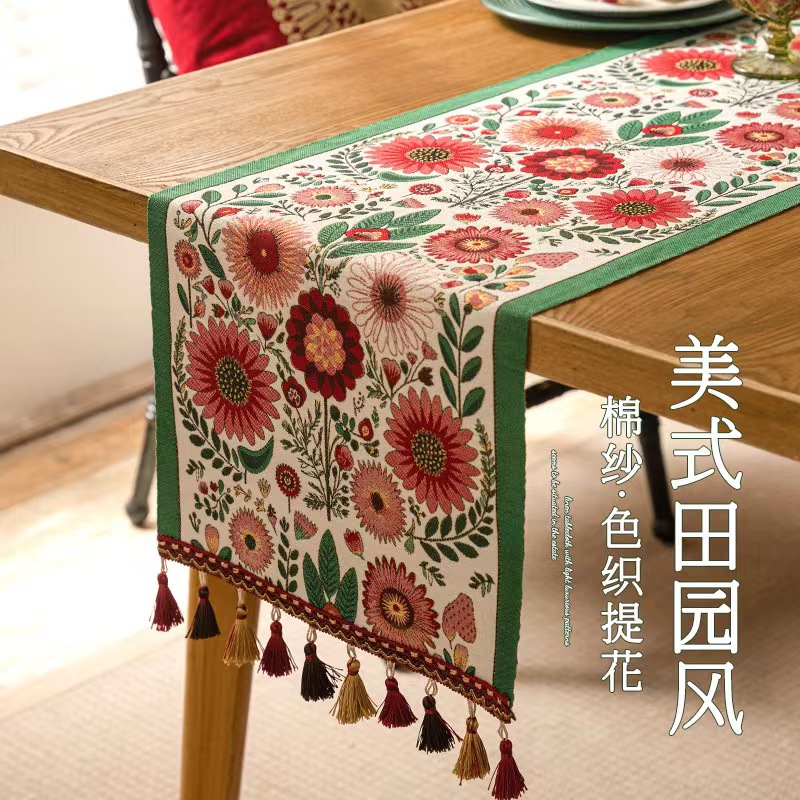 床旗中国风床尾巾批发五星级酒店民宿客房床旗靠垫腰枕厂家批发轻奢风床旗靠垫腰枕桌旗床品软装茶旗