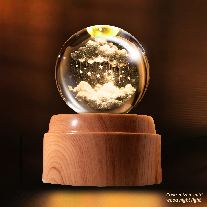 旋转水晶球小夜灯灯具装饰灯具装饰台灯亚克力摆件饰白底实物图