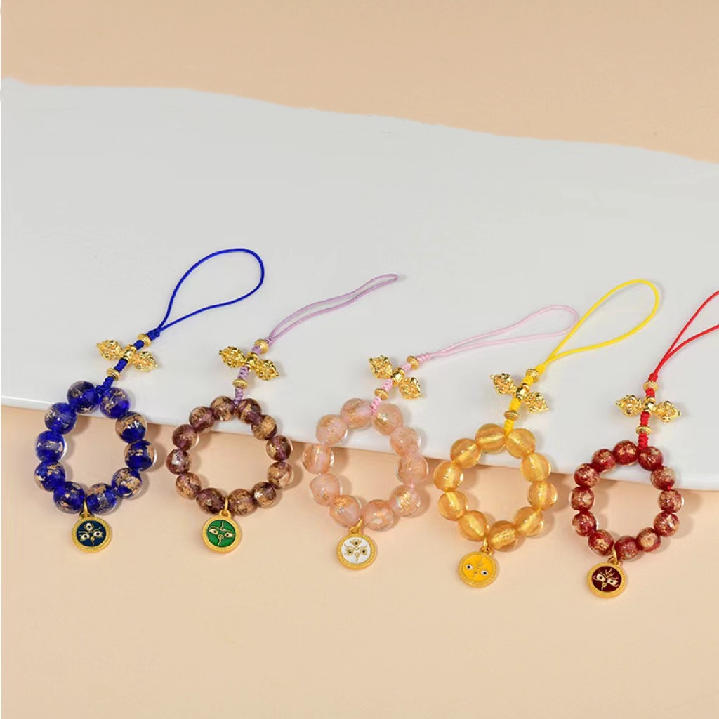 金箔琉璃财神眼手机链包挂厂家批发