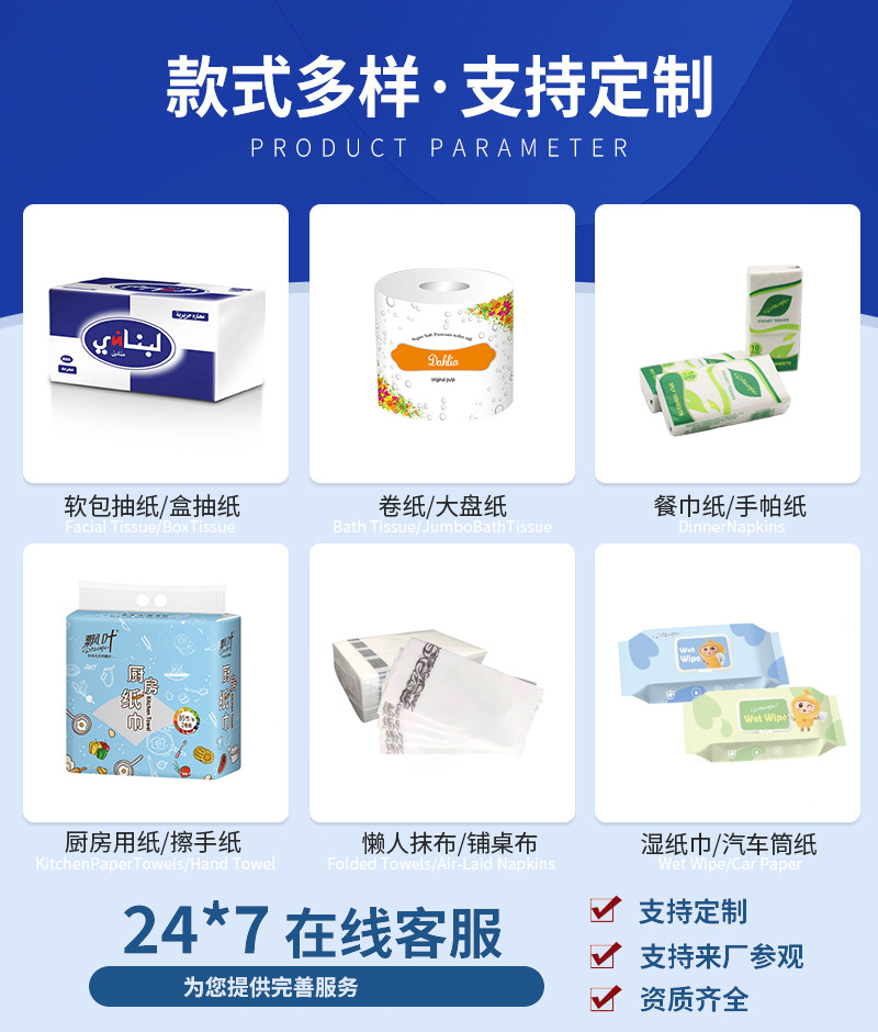 Factory wholesale export tissues, household packaging facial tissues, wettable toilet paper, napkins, household sets, bedroom and dining room paper, facial tissues pic 12