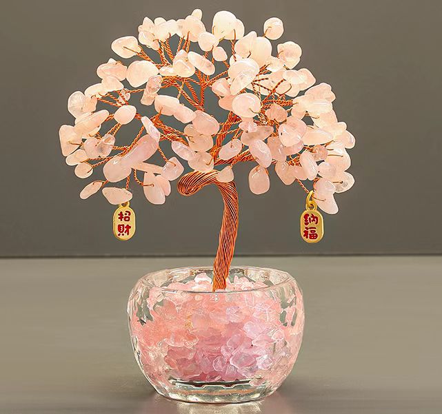 水晶杯招财树发财树办公室电脑桌摆件水晶工艺品发财树细节图