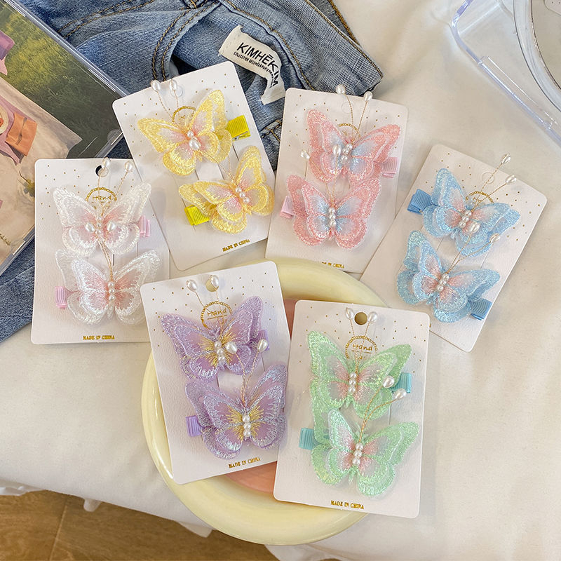 Children's embroidered butterfly hair clips, cute ancient-style Hanfu headwear, hair clips, princess bangs, side clips, ancient-style bestsellers, children's summer cuties details Picture