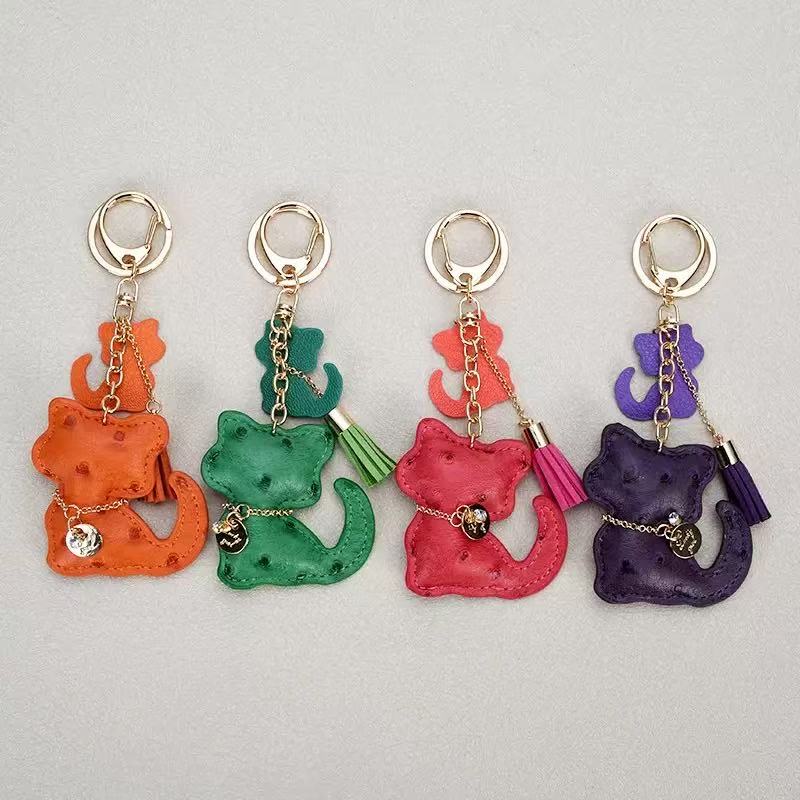 ins风可爱项链小猫钥匙扣 创意卡通女士包包汽车钥匙扣现货 
