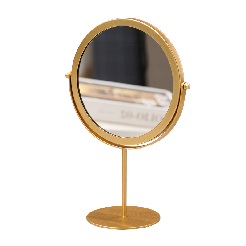 网红款铁艺镜子高颜值台式镜单面可旋转梳妆镜学生宿舍女生桌面化妆镜白底实物图