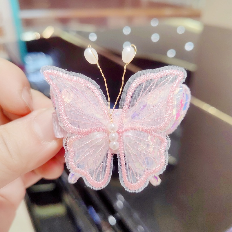 Children's embroidered butterfly hair clips, cute ancient-style Hanfu headwear, hair clips, princess bangs, side clips, ancient-style bestsellers, children's summer cuties detail image 6