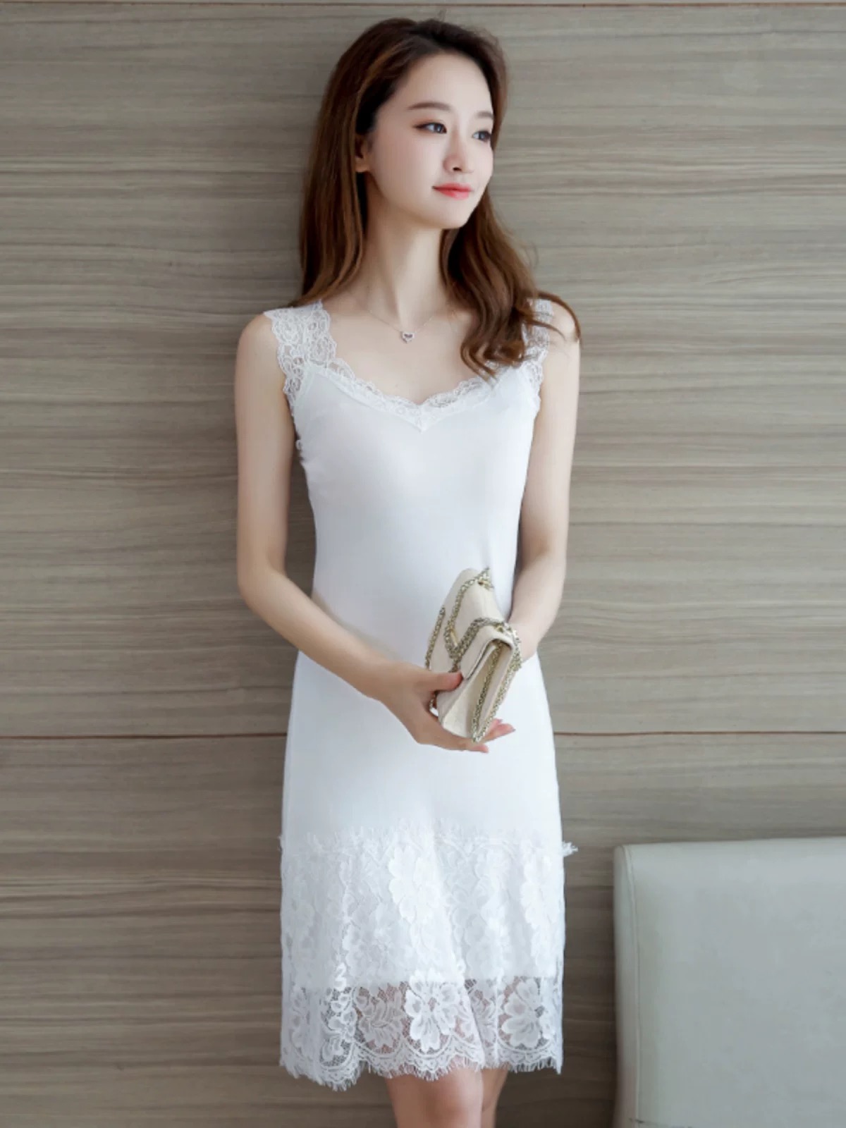 春夏新款莫代尔女中长款内搭背心吊带蕾丝打底裙内衬裙连衣裙2025新款