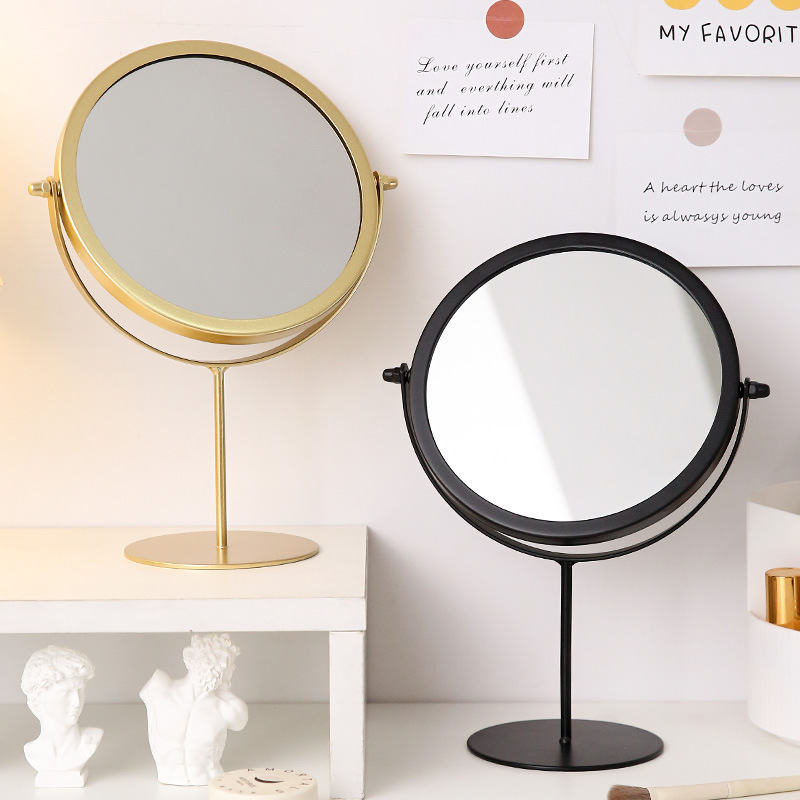 网红款铁艺镜子高颜值台式镜单面可旋转梳妆镜学生宿舍女生桌面化妆镜