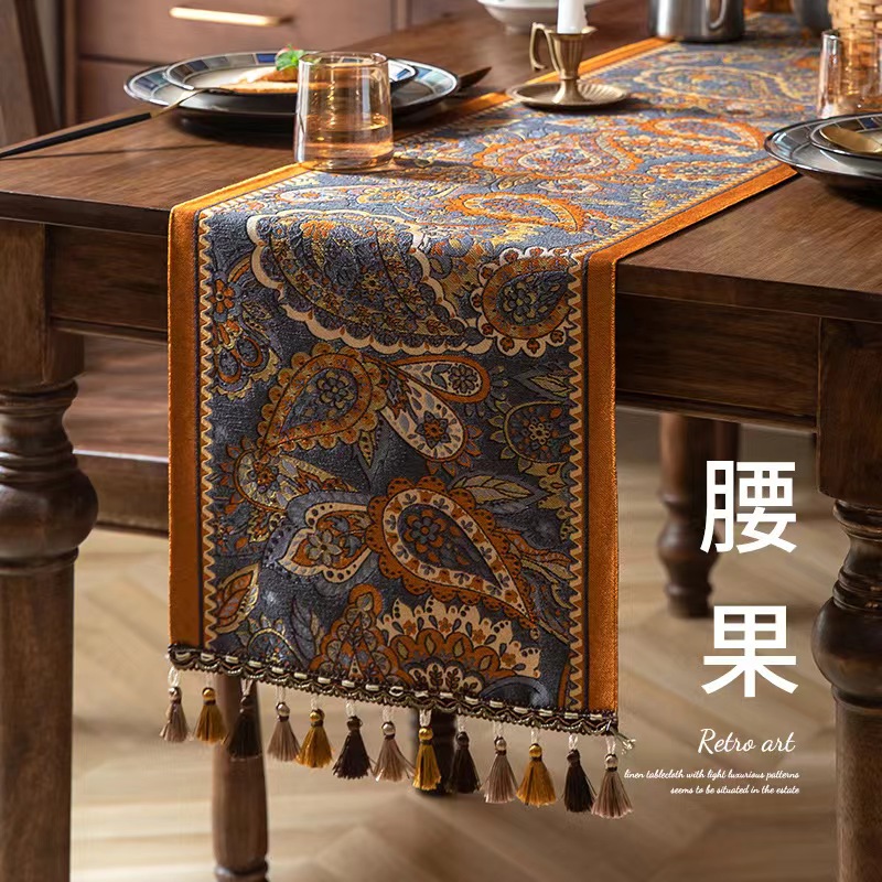 厂家直销高精密提花羽毛现代简约北欧式桌旗轻奢桌旗 软装 家居 茶艺茶旗  软装 室内 桌布椅子套桌布复古黑色茶壶