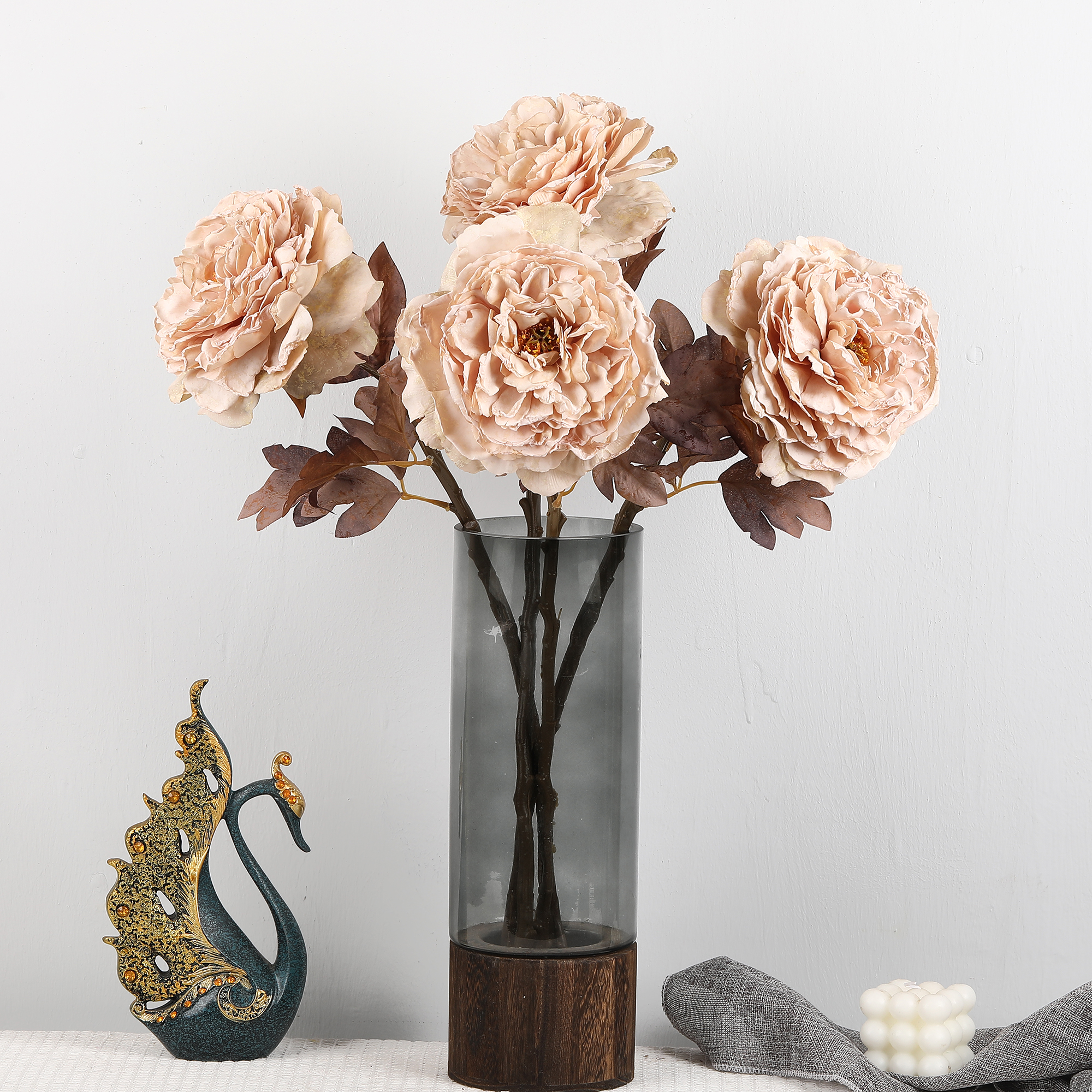 High-quality faux peonies with burnt edges, faux peonies, artificial flower ornaments, retro oil paintings, autumn colors, faux peonies, decorative items, home living room table decorations, wedding decorations