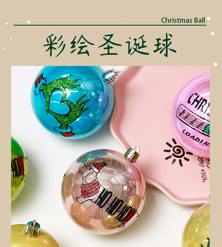 亚马逊新款手绘圣诞球 圣诞节装饰品源头工厂定制电镀塑料球 圣诞树挂件 跨境圣诞新款 高品质材质详情1