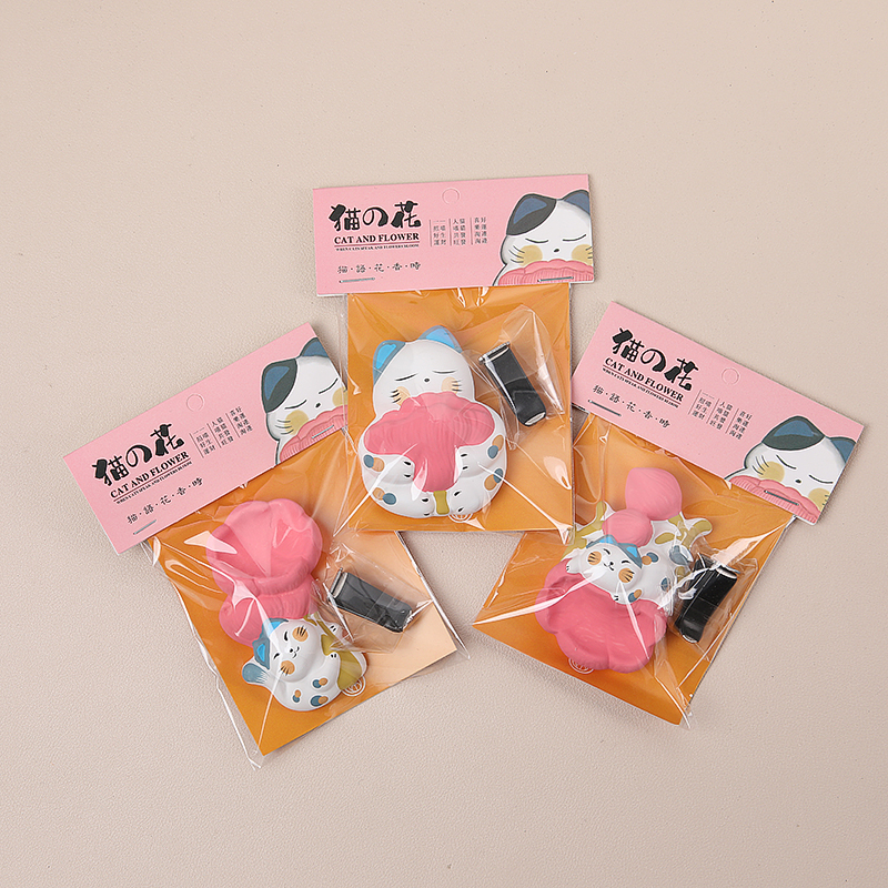 乐喵原创 招财猫磁吸冰箱贴陶瓷手绘磁力贴汽车出风口插件装饰品0219