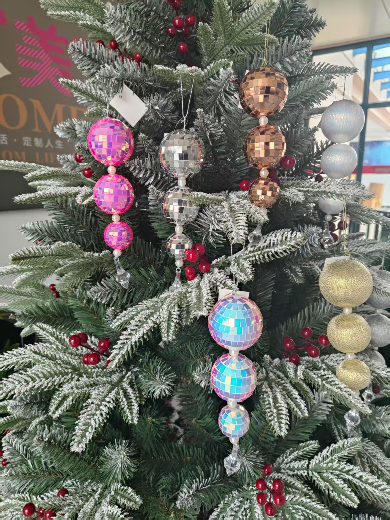 雅洋圣诞工艺礼品 圣诞节礼品圣诞球串丝球镜面球吊球布置圣诞树装饰品挂件