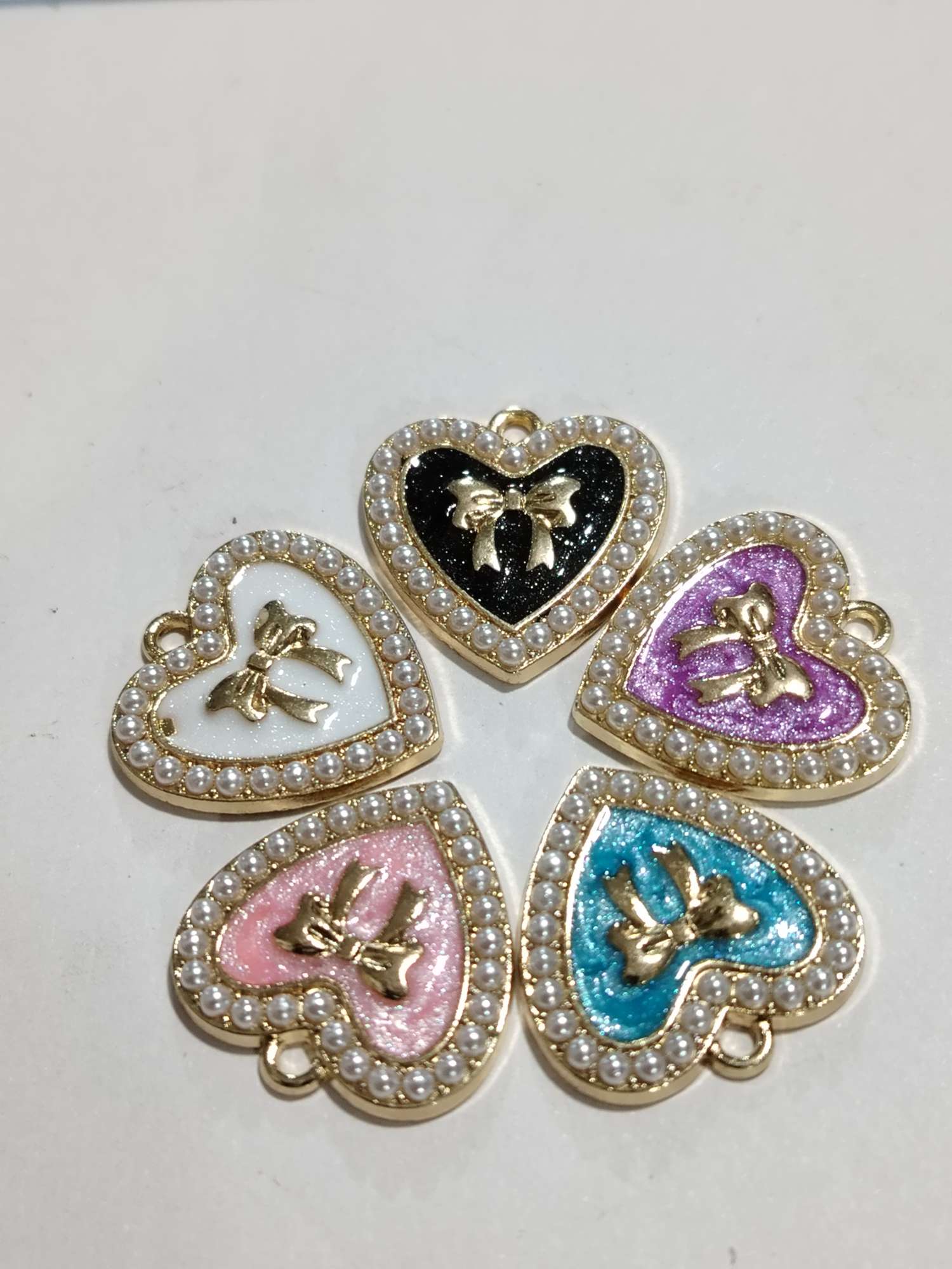 饰品配件DIY蝴蝶结银饰开口圈滴油透明磨砂五瓣花装饰配件滴油