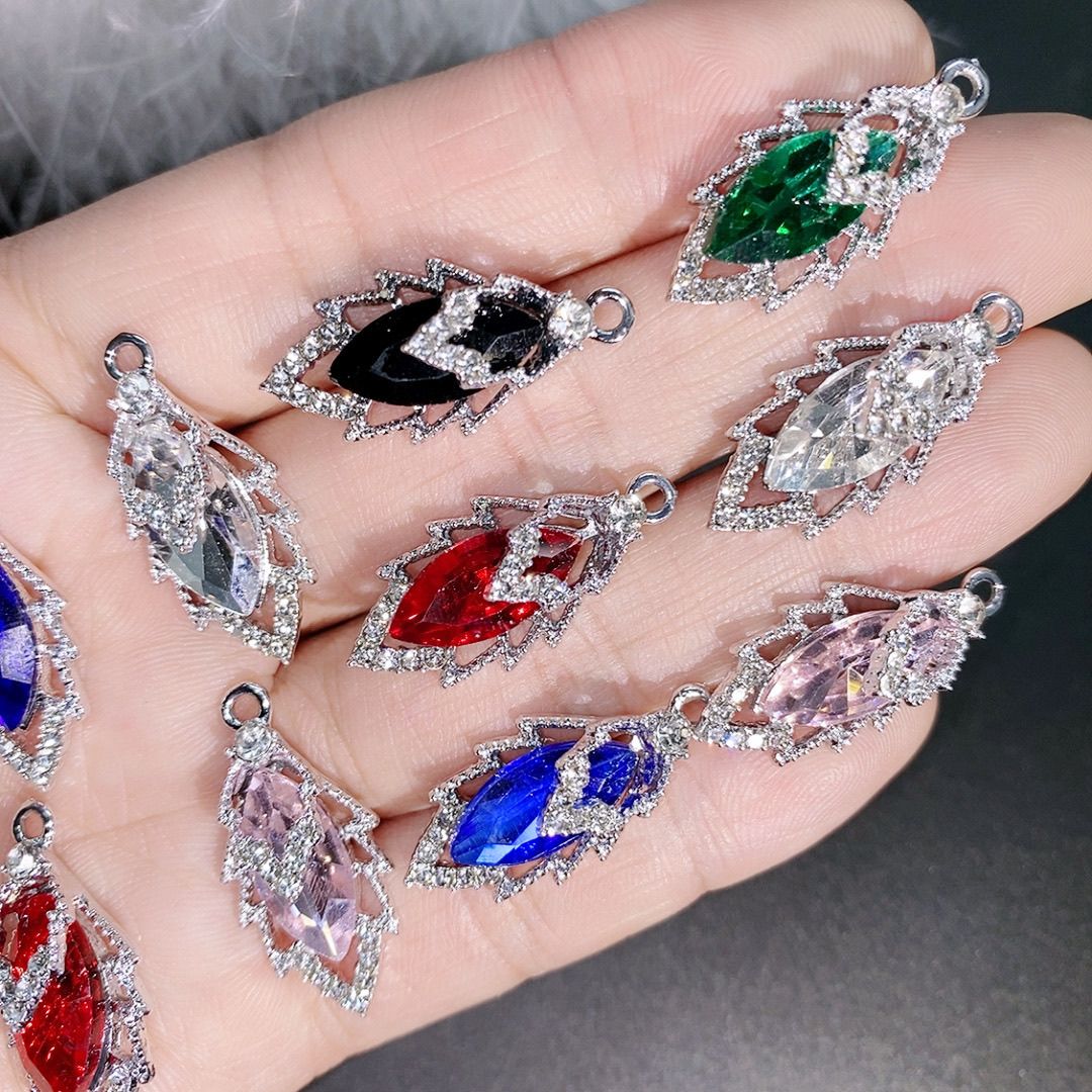 New high-end light luxury crystal leaf alloy DIY accessories, handcrafted earrings, necklaces, hair ornaments, pendants, material accessories