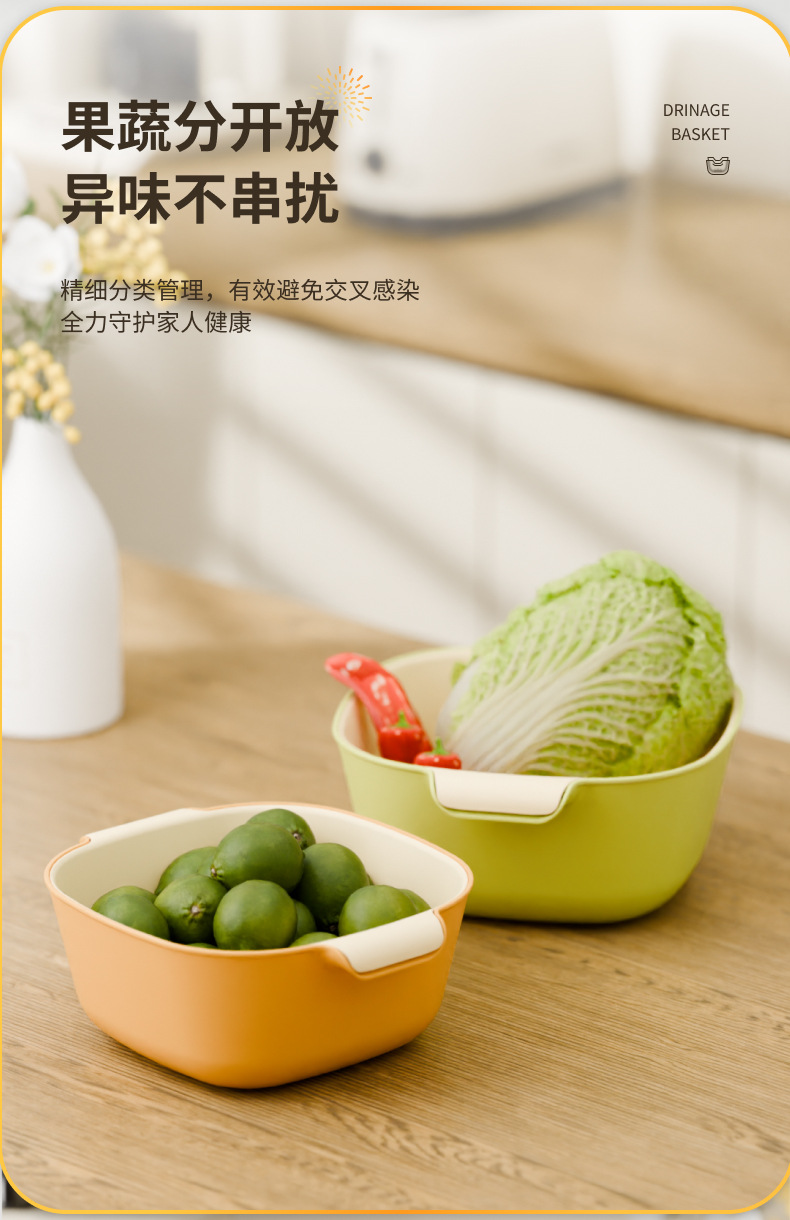 C98-240981双层洗菜盆沥水篮水果盘客厅家用厨房洗水果篮详情图8