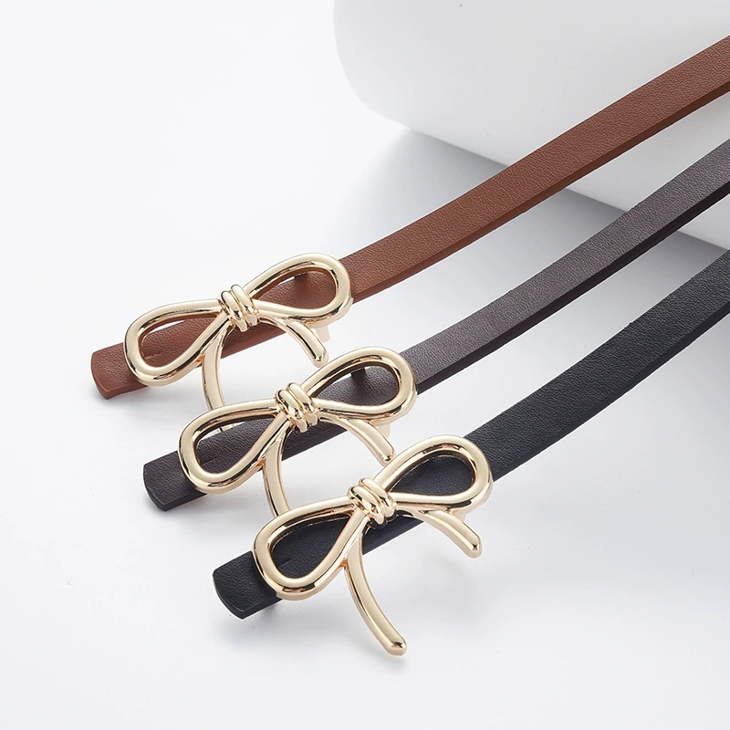 Sweet girl with bow, lady's belt, golden buckle, versatile dress, light luxury and high-end decoration, belt for women details Picture
