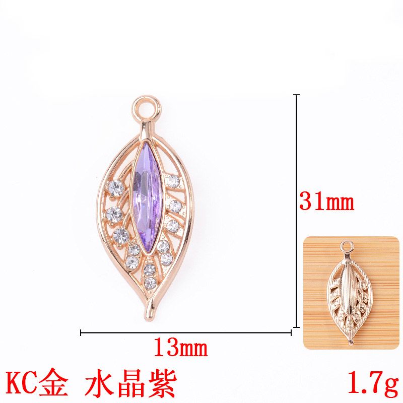 New single-hanging multi-color diamond-encrusted hollowed-out leaf pendant, fashionable and exquisite bracelet, necklace, alloy accessory, pendant and accessory detail image 3