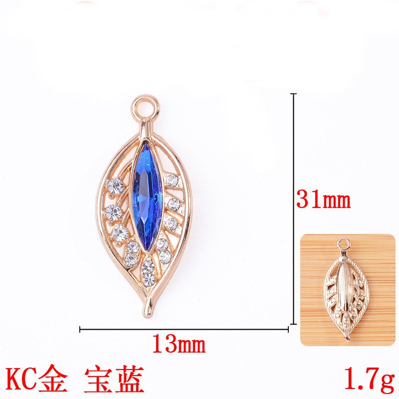 New single-hanging multi-color diamond-encrusted hollowed-out leaf pendant, fashionable and exquisite bracelet, necklace, alloy accessory, pendant and accessory detail image 5