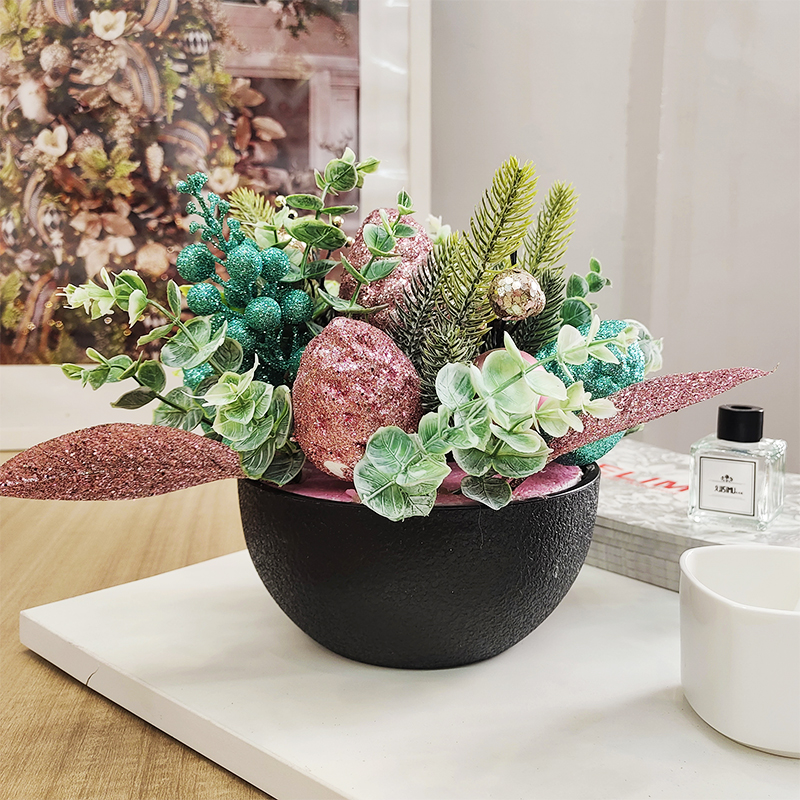 Cross-border artificial green plant potted plants with a high-end feel, Christmas artificial flowers, home decoration ornaments, Christmas decorative potted plants, scene arrangement decorative ornaments details Picture