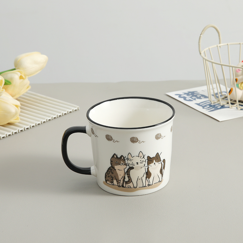 乐喵招财猫马克杯家用陶瓷茶杯早餐杯办公室搪瓷杯喝水杯子咖啡杯
