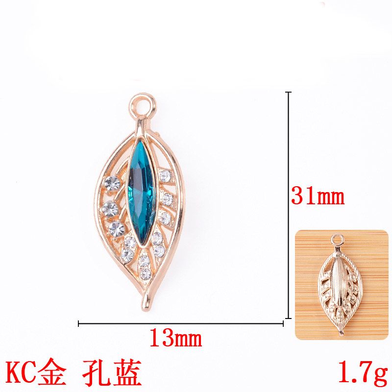 New single-hanging multi-color diamond-encrusted hollowed-out leaf pendant, fashionable and exquisite bracelet, necklace, alloy accessory, pendant and accessory detail image 4