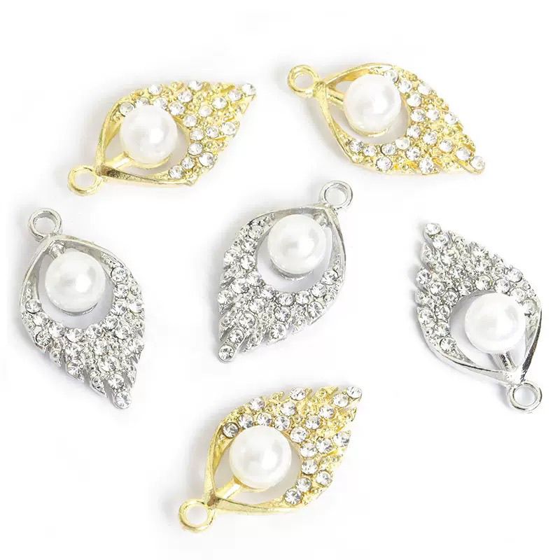 New alloy diamond-encrusted pearl water drop pendant, small pendant, diy earrings, necklace accessories detail image 5