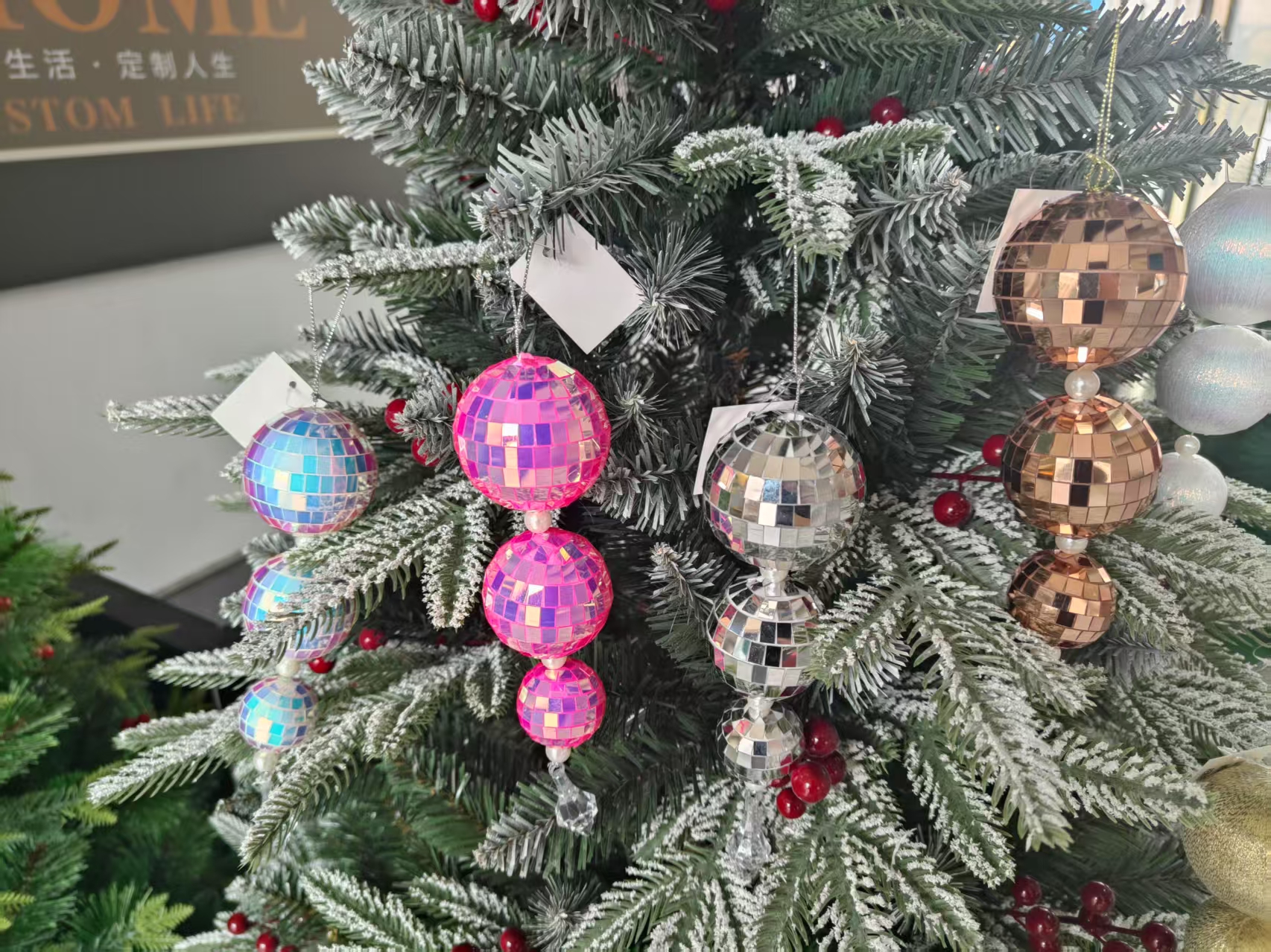 雅洋圣诞工艺礼品 圣诞节礼品圣诞球串丝球镜面球吊球布置圣诞树装饰品挂件产品图