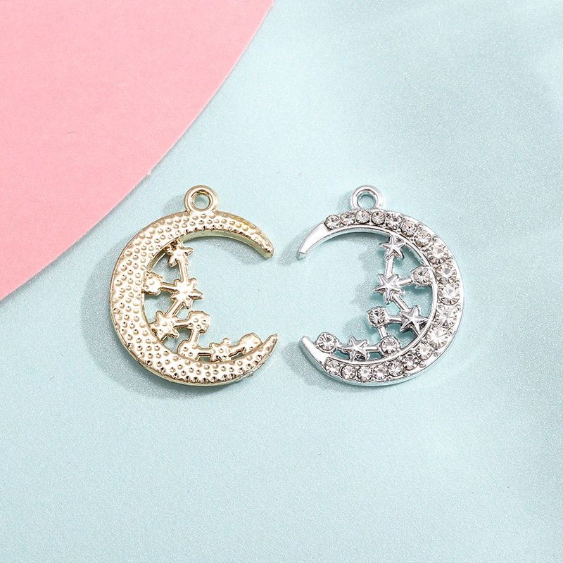 Simple moon and star diamond-encrusted pendants, alloy accessories, diy jewelry, earrings, necklaces, bracelets, clothing materials Application Scenario