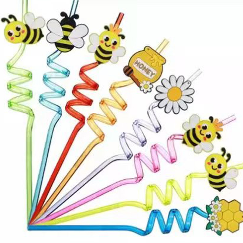 跨境新款儿童卡通塑料螺旋吸管酒吧派对装饰创意造型个性饮料吸管细节图