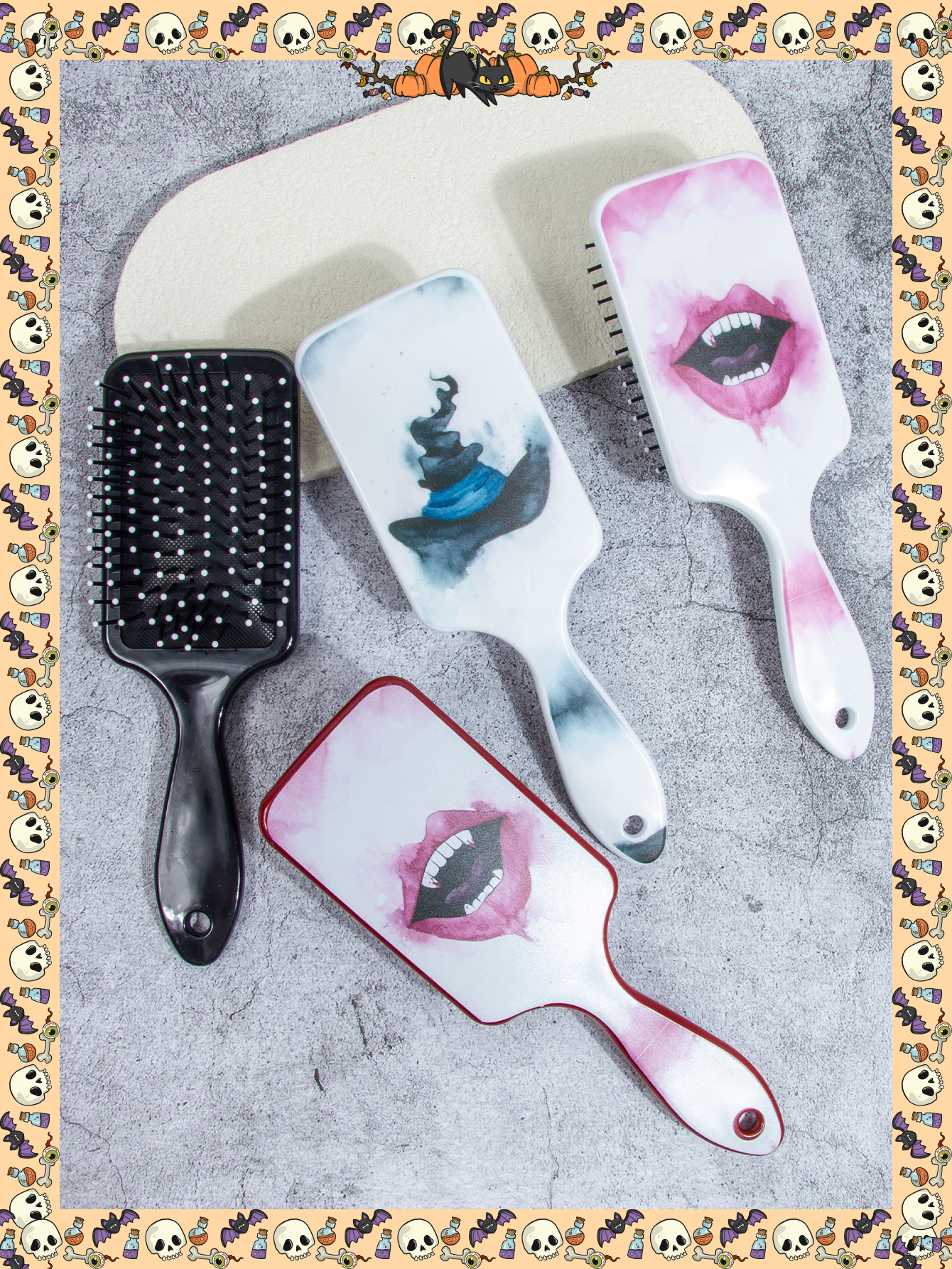 2025慧琳新品UV印 万圣节美发梳适合染发挑染用的气垫梳适用于各种发质外贸专供，中号手持式梳子，方便携带适合送人 梳子