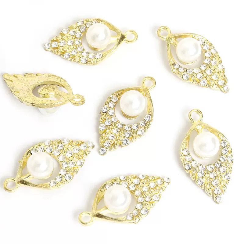 New alloy diamond-encrusted pearl water drop pendant, small pendant, diy earrings, necklace accessories details Picture