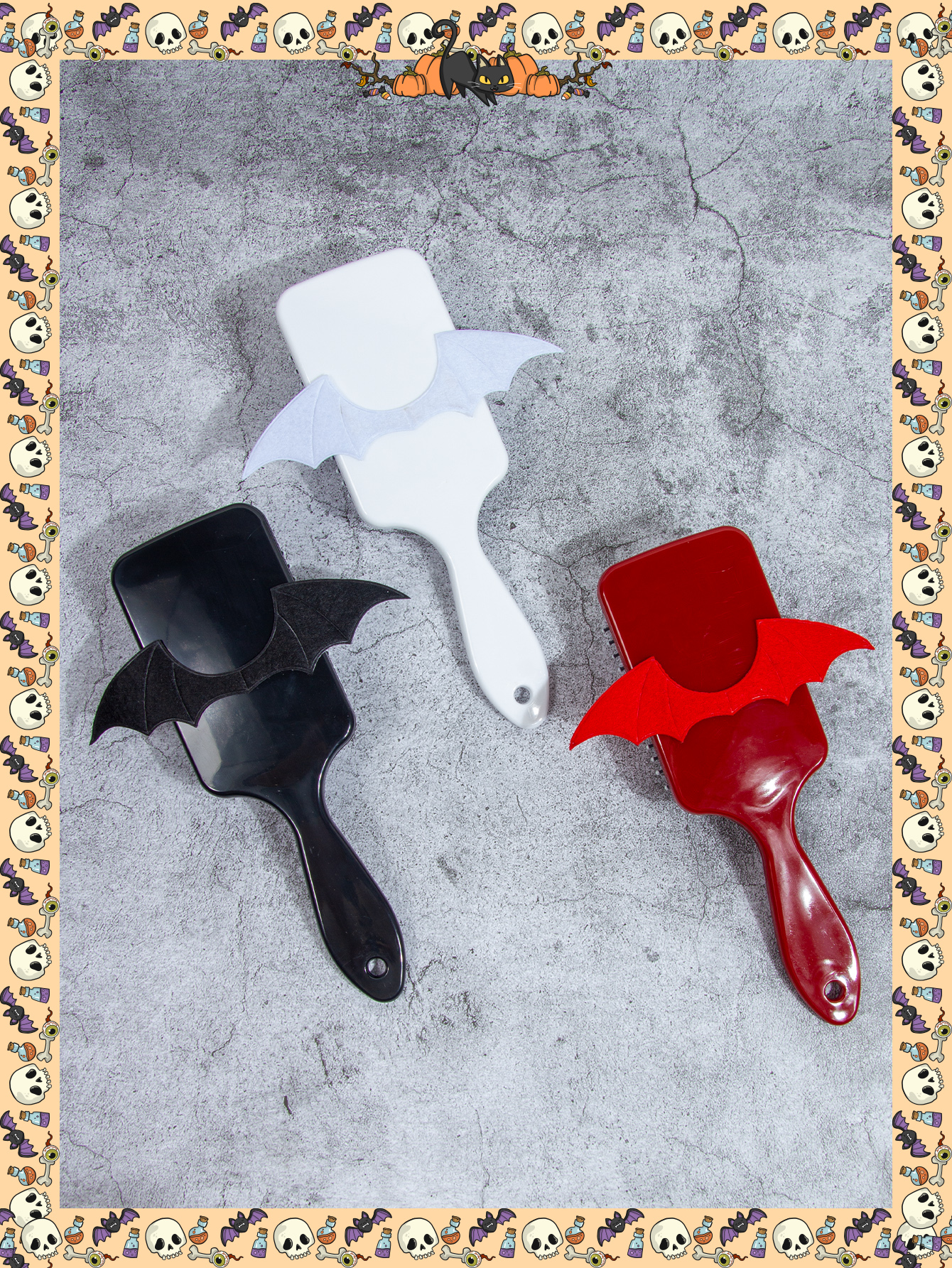 2025新款站翅膀美发梳，干湿俩用的气垫梳，万圣节元素的顺发梳，慧琳中号方形梳子，手持式ps材质粘配件，500起订不包邮