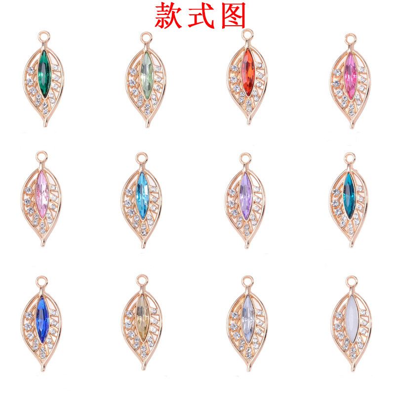 New single-hanging multi-color diamond-encrusted hollowed-out leaf pendant, fashionable and exquisite bracelet, necklace, alloy accessory, pendant and accessory