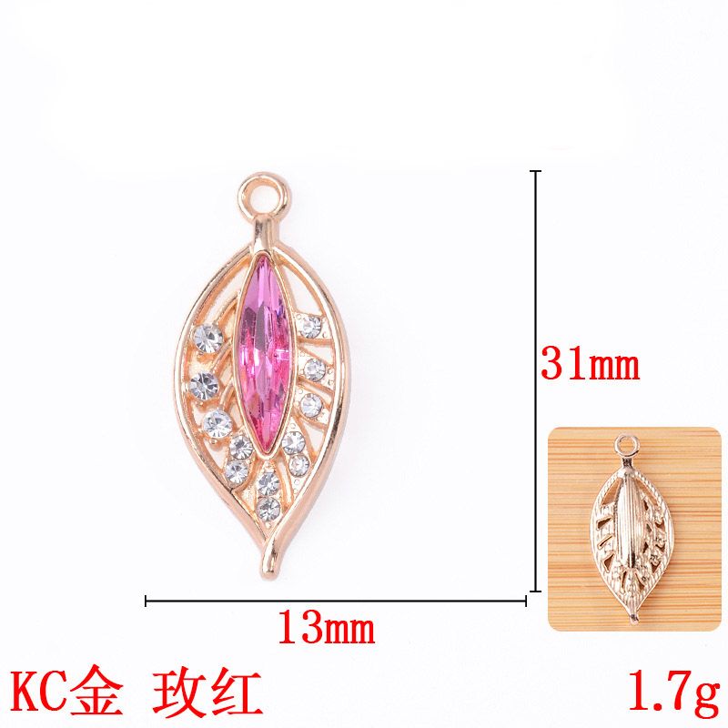 New single-hanging multi-color diamond-encrusted hollowed-out leaf pendant, fashionable and exquisite bracelet, necklace, alloy accessory, pendant and accessory detail image 12