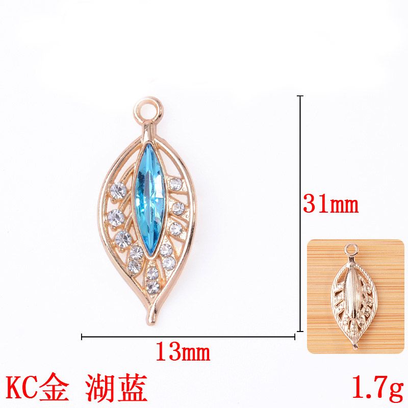 New single-hanging multi-color diamond-encrusted hollowed-out leaf pendant, fashionable and exquisite bracelet, necklace, alloy accessory, pendant and accessory detail image 8