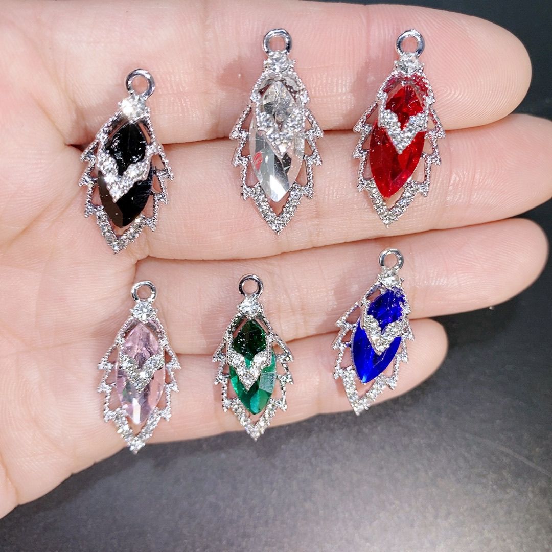 New high-end light luxury crystal leaf alloy DIY accessories, handcrafted earrings, necklaces, hair ornaments, pendants, material accessories Specification image
