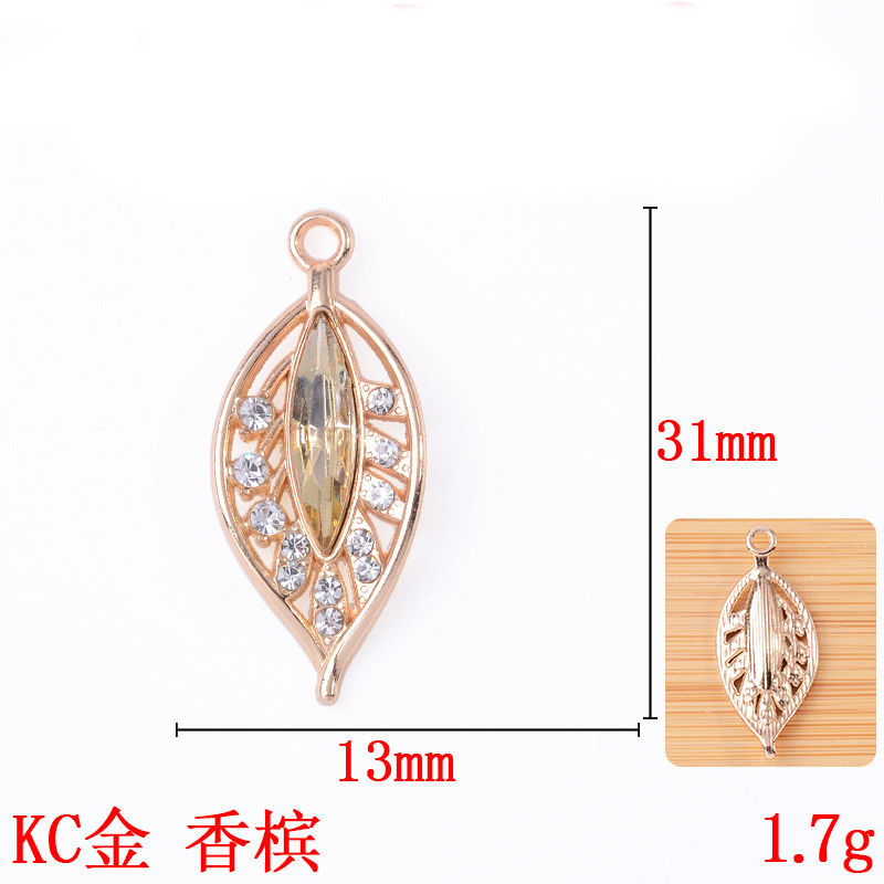 New single-hanging multi-color diamond-encrusted hollowed-out leaf pendant, fashionable and exquisite bracelet, necklace, alloy accessory, pendant and accessory detail image 6