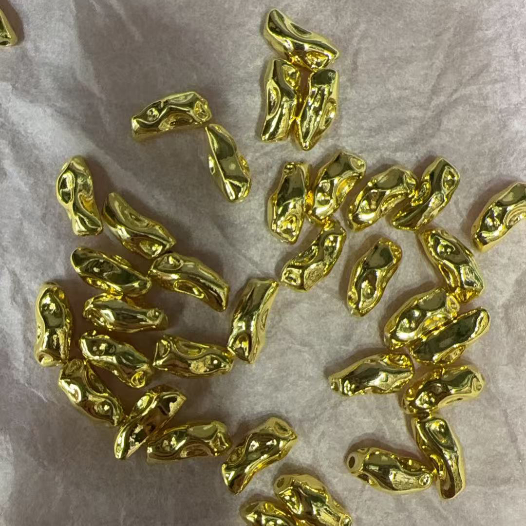 18K包金保色长条光面凹凸纹巴洛克异形牙签隔珠diy串手链项链配件