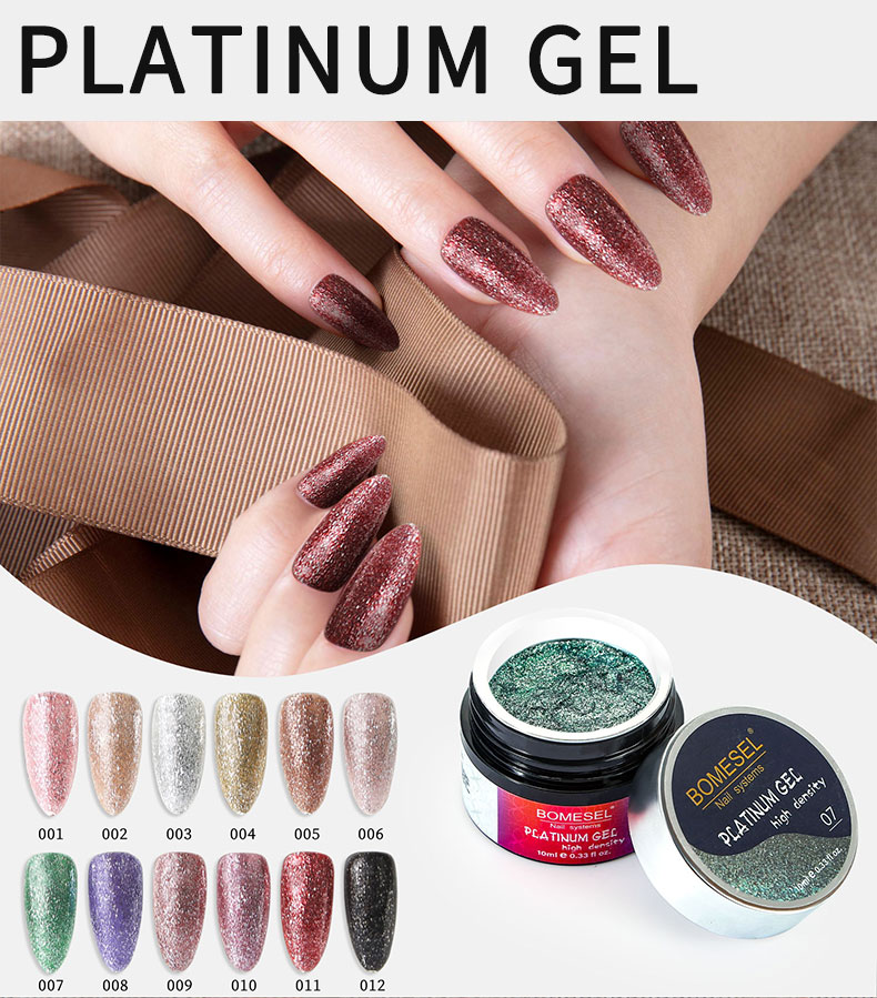 Cross-border Brilliant Starlight Sparkling Platinum Nail Polish Adhesive 12-color, a popular whitening function adhesive for nail salons pic 1