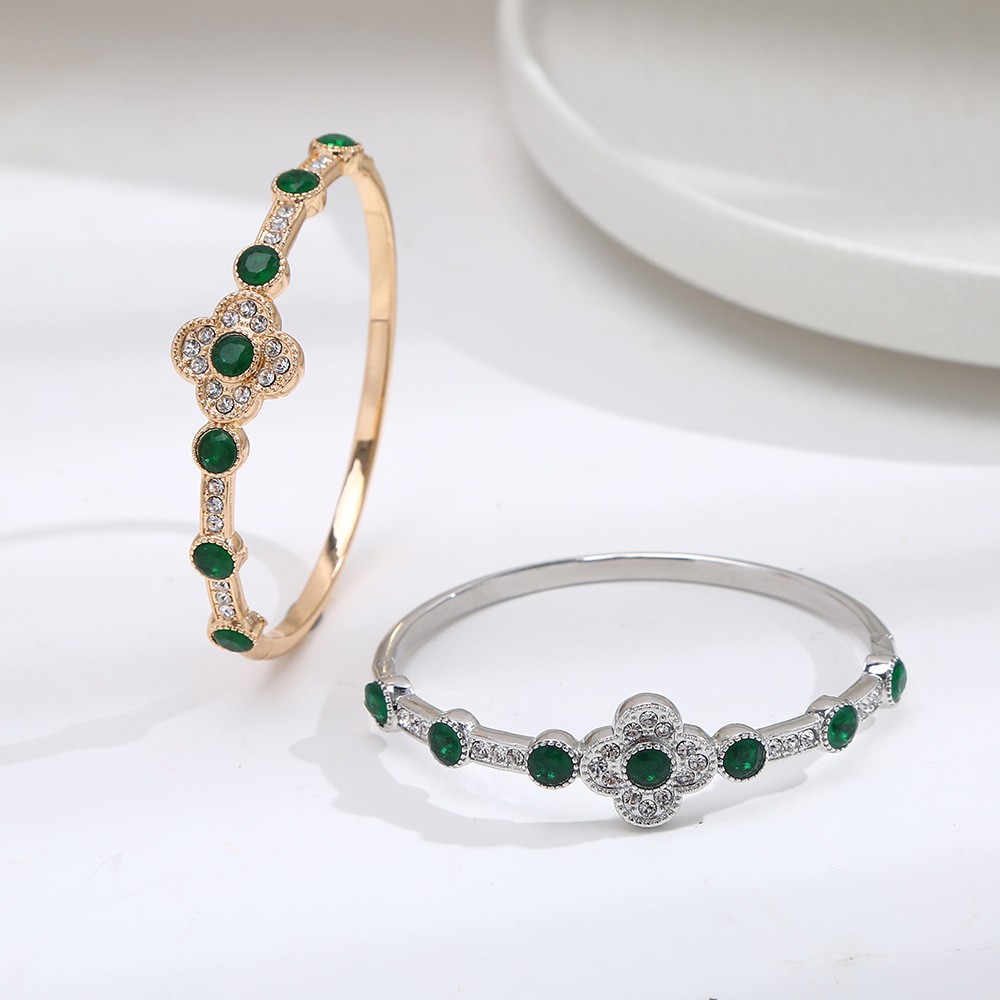 跨境锆石开口可调节手镯绿松石时尚气质手镯小众高级感百搭手链产品图