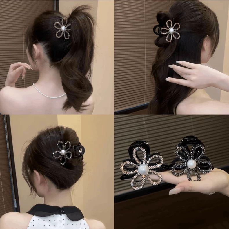 High-end sparkling diamond hollowed-out flower grabbler for women 2025 new light luxury fashion updo Shark clip high ponytail hair clip Grabbler