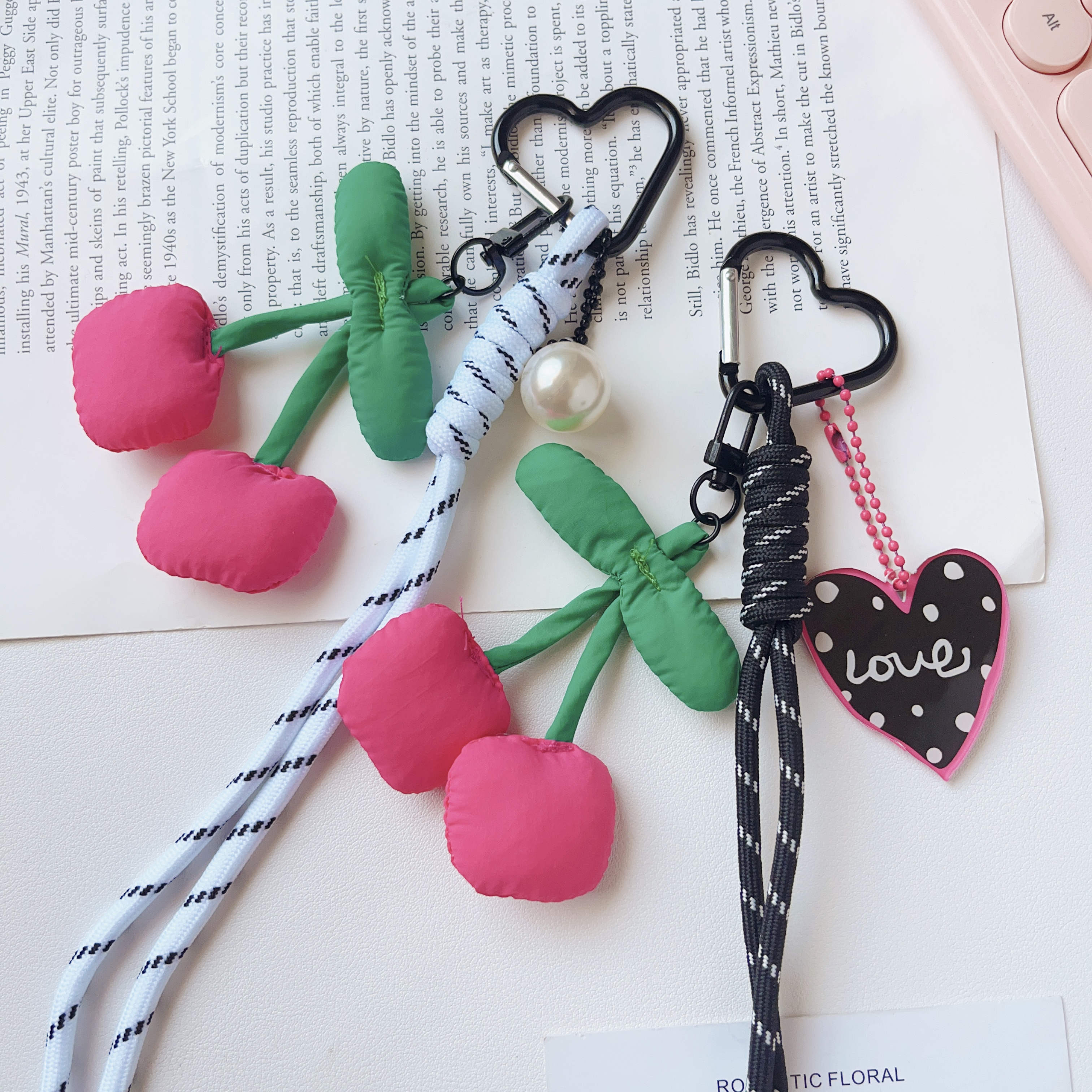Cross-border y2k cute and niche design, unique fabric cherry hand-woven rope keychain bag, hanging suitcase for women Application Scenario