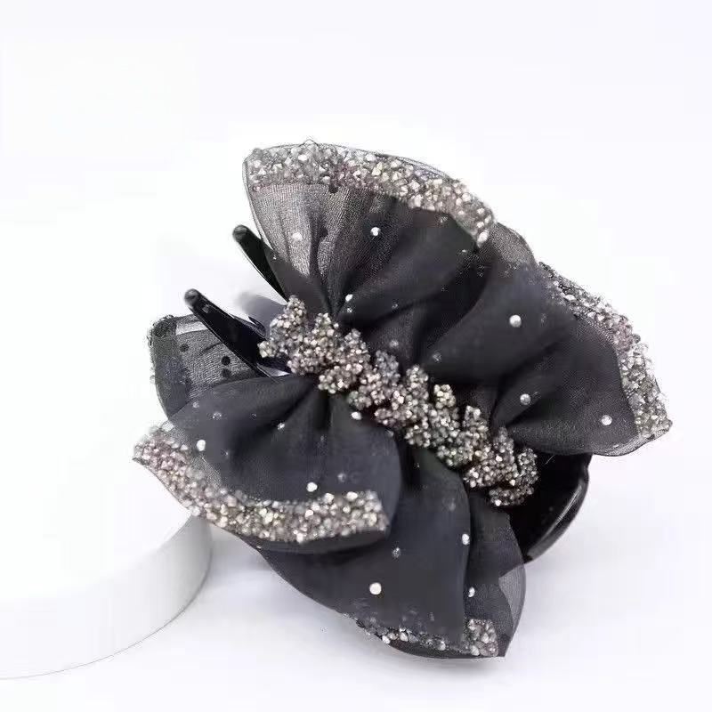Bow high-end AB hair clip 2025, new style of stylish bun at the back of the head, shark hair accessory with a fragrance, hairpin grabber