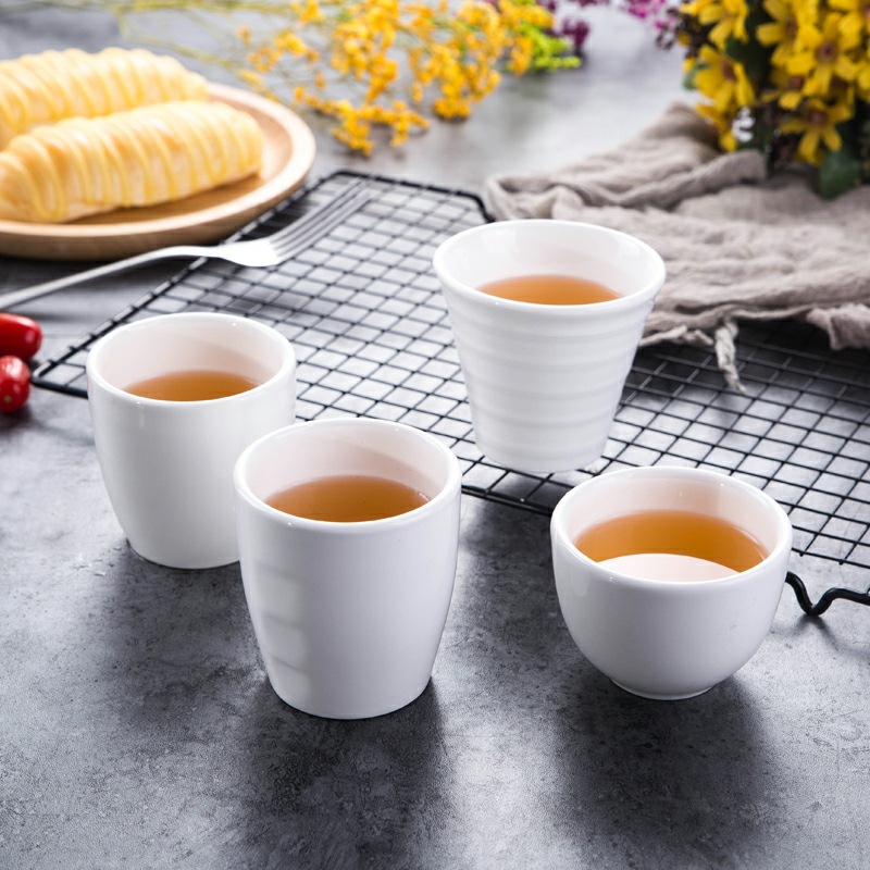 纯白酒店用品陶瓷半纹杯咖啡杯餐厅饭店茶杯酒杯水杯详情1