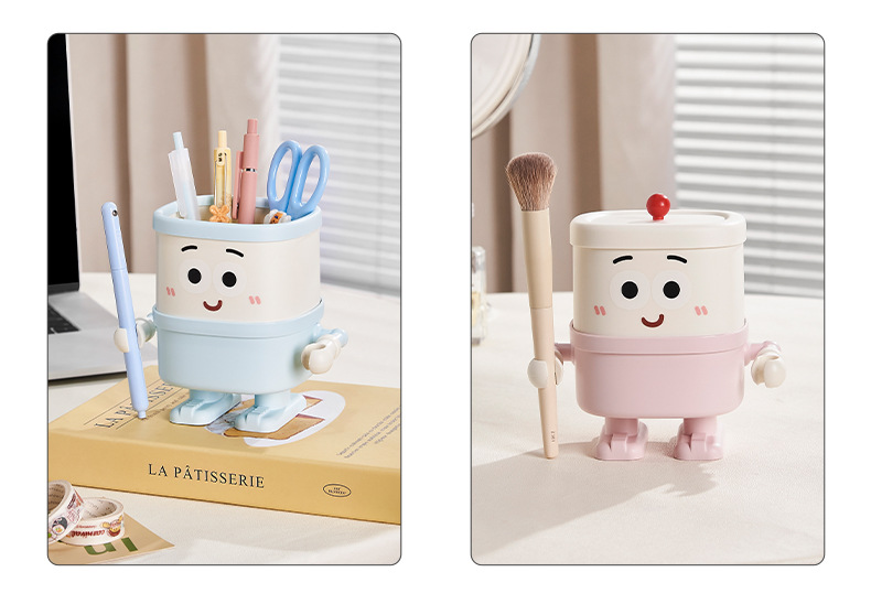 S81-SF-391 Cartoon desktop pen holder, creative home makeup brush storage box, large-capacity office stationery detail image 2